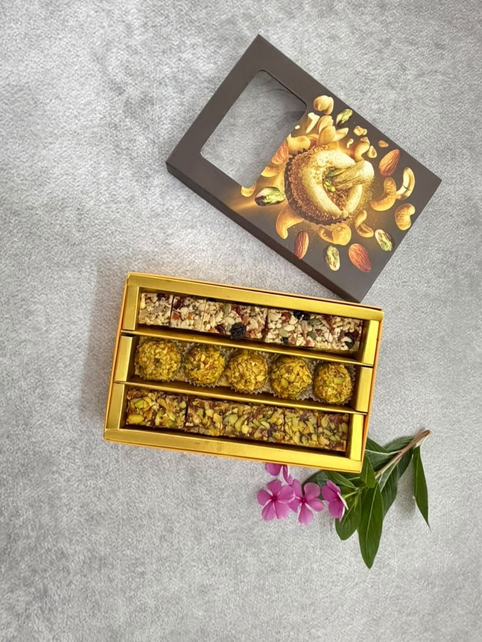 Assorted Sweetkart bites arranged in a festive gift box