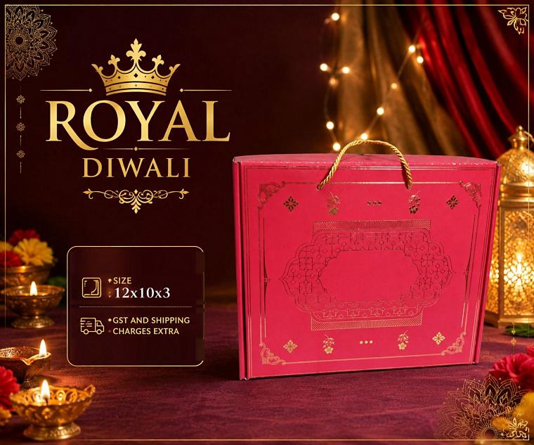 Pink Royal Diwali gift bag with an embossed pattern