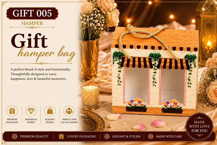 Kraft shop-front gift hamper bag with rope handles