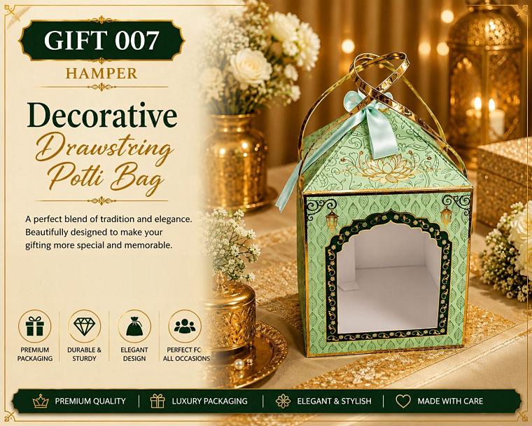 Mint green decorative drawstring potli gift bag