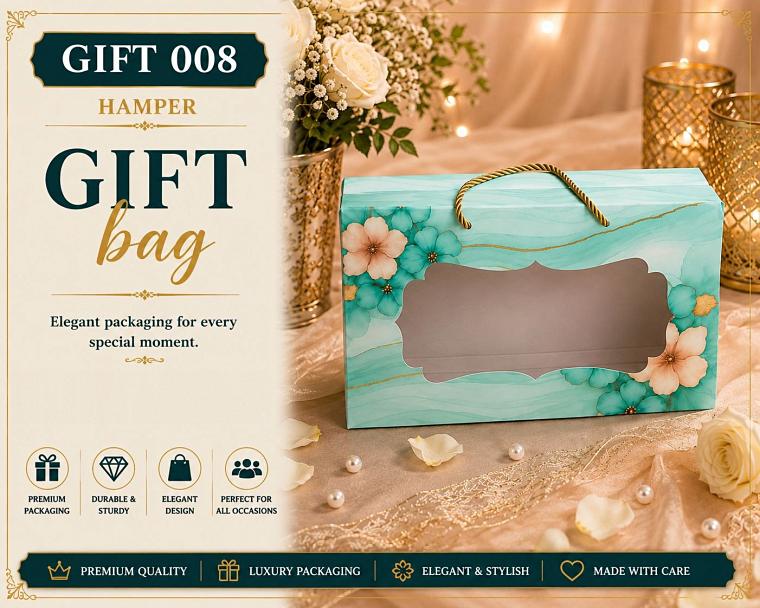 Aqua floral gift bag with a transparent window