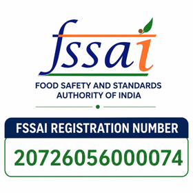 Food Safety and Standards Authority of India — FSSAI registration number 20726056000074